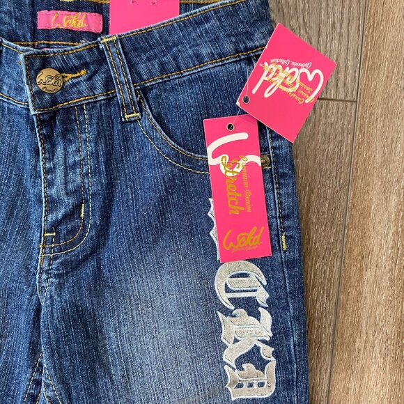 Wicked Girls Flared Denim bling Jeans With "Rocked" Design Size 8 NWT - Picture 5 of 7